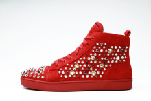 SHOOEGLE Men Red Black Suede High Top Spiked Sneakers Lace-up Stone Studded Rivet Shoes Casual Trainers Shoes Size 38-47 2024 - buy cheap