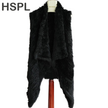 HSPL Open Front irregular Genuine Rabbit fur knitted vest Women fur waistcoat Rabbit Fur Shawl in winter 2024 - buy cheap