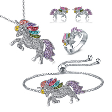 Luxury Crystal Unicorn Jewelry Set Cute Rainbow Horse Gold Silver Color Necklace Bracelet Rings Earrings For Women Girls 2024 - buy cheap