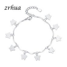 Zrhua pulseira de prata esterlina 925 de alta qualidade, pulseira para presentes com corrente, bracelete com formato de borboleta, acessório feminino 2024 - compre barato