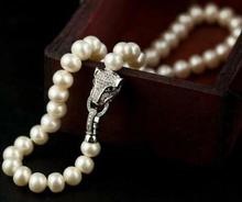 Hermoso broche de cabeza de leopardo blanco natural 8-9mm perla mujer collar 18 "36" 2024 - compra barato