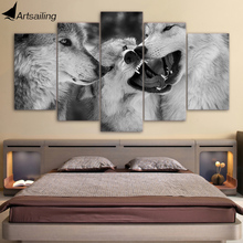 HD Printed 5 Piece canvas Art White Wolf Framed Paintings Black and White Wall Pictures For Living Room Free Shipping CU-1745A 2024 - buy cheap