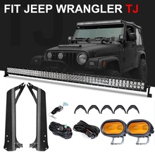 Barra de luz Led para todoterreno, luz de trabajo 6D mejorada de 50 pulgadas, 288W, 4 pulgadas, soportes de montaje para parabrisas para Jeep Wrangler TJ 97-06, Kit 2024 - compra barato