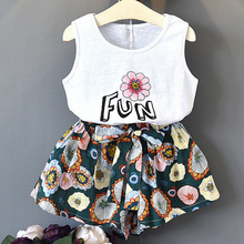 Girls Sets 2020 Summer New Kid's Clothing Girls Letter Flower Vest TSshirt + Floral Wide Leg Shorts Two-Piece Set 2024 - buy cheap