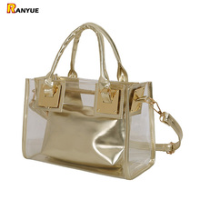 Gold PU Leather+Clear Transparent PVC Shoulder Bags Women Candy Color Jelly Bag Women Tote Summer Beach Bag Ladies Hand Bags Set 2024 - buy cheap