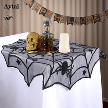 OurWarm-Encaje de Halloween de tela de araña para decoración de fiesta temática, telaraña redonda, Decoración de mesa negra 2024 - compra barato