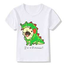 2019 Детские Забавные футболки с принтом I'm a Dinosaur, детские летние топы для девочек и мальчиков, футболка с коротким рукавом, милая мопса, детская одежда, ooo2099 2024 - купить недорого