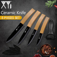 Xyj bambu lidar com faca de cozinha acessórios de cozinha lâmina preta cerâmica faca de cozinha ferramentas conjunto 3 "4" 5 "6" + descascador 2024 - compre barato