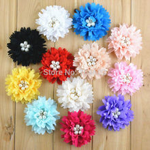 Free Shipping 20pcs/lot Chiffon Fabric Flowers Handmade Wedding Flower with Rhinestone Kids Boutique Hair Accessories FH51 2024 - buy cheap