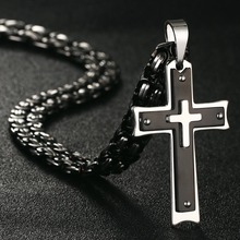 Quality Stainless Steel Christian Cross Pendant Necklaces for Men Stylish Black Silver Color Link Chain Collier Jewelry NC09 2024 - buy cheap