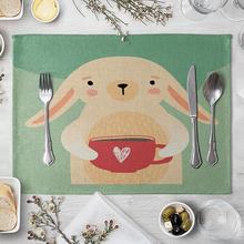 1 шт. льняная кухонная салфетка с изображением оленя лисы медведя-подставка для обеденного стола 2024 - купить недорого