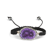 purple druzy crystal stone slice bead pave black white rhinestone beads hematite charm black rope macrame bracelet unisex 2024 - buy cheap