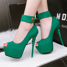 5cm High Platform Sexy Party Shoes Women Peep Toe Flock Shallow Nightclub Pumps Fashion Ankle Buckle Super High Heel Shoes Woman 2024 - buy cheap