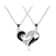 Fashion 2Pieces/set Valentine's Day Couple Necklace Zinc Alloy Heart Pendant Necklace Valentine's Day Gifts Jewelry 2024 - buy cheap