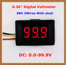 0.36 "Display led Cor com shell DC 0-100 V 3bit Voltímetro Digital 3 fios Medidor de Tensão [10 pçs/lote] 2024 - compre barato