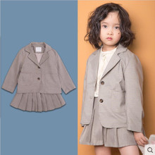 Bebê meninas conjuntos de xadrez primavera e sutumn novas roupas para crianças jaquetas saias ternos crianças estilo universitário jaquetas 3-10y ws926 2024 - compre barato