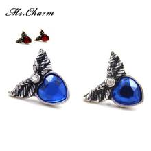 Trending Styles Wing Blue Red Heart Rhinestone Stud Earrings For Women Fashion Jewelry Gallery Women Earings And Accessories 2024 - buy cheap