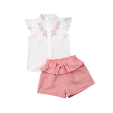 2-7Years Toddler Kid Baby Girl Floral Clothing Set Ruffles Tops + Shorts Summer Outfits Flower Child Costumes 2024 - buy cheap