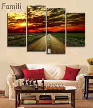 Modular Home Decoration Framework Modern Wall Art Photo 4 Panel Canvas Painting Misty Road Autumn Pictures For Living Room 2024 - buy cheap