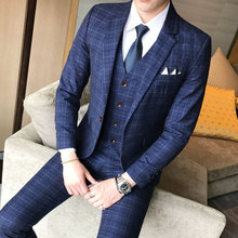 Terno masculino (jaqueta + calças) 3 peças, estilo xadrez, moda casual, para casamento, festas de casamento 2024 - compre barato