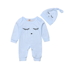 Newborn Infant Baby Girls Boys Autumn Pretty Jumpsuits Eyes Print Long Sleeve Blue Cotton Romper +Hats 2024 - buy cheap