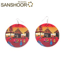 SANSHOOR Printed AFRO Hometown Wood Drop Earrings Blacks Ethnic Artistic Jewelry 6cm Big Diameter As Halloween Gifts 1 Pair 2024 - buy cheap