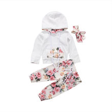 Спортивный костюм Citgeett для маленьких девочек, Белый Топ с длинным рукавом и капюшоном и леггинсы, брюки с цветочным принтом, комплект с повязкой на голову 2024 - купить недорого