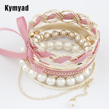 Kymyad pulseiras & braceletes femininos coloridos laços dourados, conjunto de pulseiras e braceletes femininos 2024 - compre barato