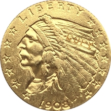 Moneda de mitad de águila de la India, oro de 24-K chapado en oro 1908-D $5, copia, envío gratis 2024 - compra barato