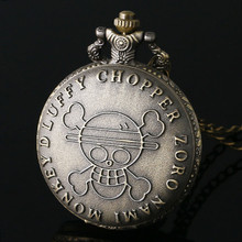 Hot One Piece Pocket Watch Bronze Skull Symbol Luffy Script Slim Necklace Japan Anime Clock Best Gifts for Men Women Comic Fans 2024 - buy cheap
