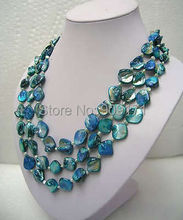 Free Shipping>>Jewelry 3 ROWS Pearl & Blue Mother of Pearl Necklace 2024 - buy cheap