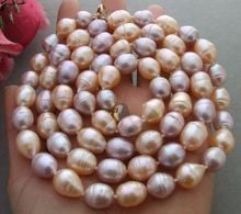 NEW Real Natural Rice Pink purple Cultured Freshwater Pearl 10-11MM Necklace 30" 2024 - buy cheap