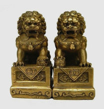 Chinese Old China Chinese Brass Folk Fengshui Foo Fu Dog Guardion Door Lion Statue Pair Figure decoration bronze factory outlets 2024 - buy cheap