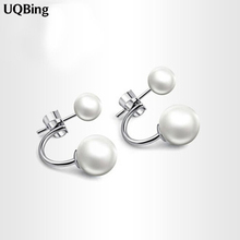 Wholesale Silver Color Jewelry Earrings Double Side Simulated Pearl Stud Earrings For Women Ear Stud 2024 - buy cheap
