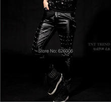 Nigthclub male singer Fashion Black Punk Rivets Pants ds costumes Party show stage Performance leather pants 2024 - buy cheap