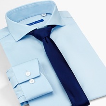 Camisa de manga larga para hombre, camisa de vestir de cinco inteligentes, de corte regular, color blanco y azul, para boda y negocios, para verano 2024 - compra barato