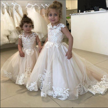 Kids Puffy Ivory Tulle Lace Ball Gown Flower Girl Dresses Puffy Tulle Girl Princess Dresses Long Kids Communion Dresses 2024 - buy cheap