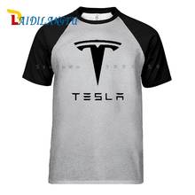 New Tesla Summer Men's Casual T-Shirt high quality Print T Shirt Raglan sleeves O-Neck Streetwear Tees Hip Hop Tops 2024 - buy cheap