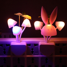 Thrisdar Light Sensor Mushroom Rabbit LED Night Light RGB Cute Fungus Kids Baby Bedroom Dedside Plug Wall Lamp Dream Night Light 2024 - buy cheap