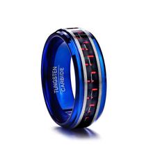 Wedding Bands Engagement Ring For Woman Man 8MM Inlaid Red Carbon Fiber Blue Tungsten Steel Ring US Size 7-12 2024 - buy cheap