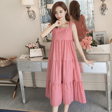 Cute Plaid Cotton Linen Maternity Long Dress Summer Fashion Slip Dress Clothes for Pregnant Women Sweet Pregnancy Sundress 2024 - buy cheap