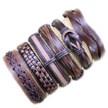 ZotatBele Punk trenzado pulsera de cuero genuino 6 unids/set marrón étnico tribal pulsera hecha a mano brazalete hombres S34 2024 - compra barato