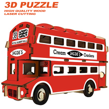 DIY Laser Cutting 3D double-decker bus Wooden Puzzles Learning Educational Toy Game Assembly Toys for Children Jigsaw Kids Toy 2024 - buy cheap