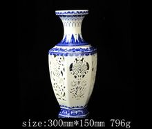 Conjunto 2 peças vaso grande de porcelana chinesa azul e branca hollowed com marcação qianlong 2024 - compre barato