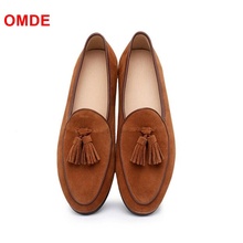 OMDE New Handmade Suede Loafers Popular Slip On Tassel Shoes Men Casual Leather Flats Size38-47 Men's Smoking Shoes 2024 - buy cheap