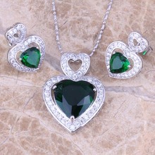 Adorável verde zircônia cúbica branca cz brincos banhados a prata conjunto de joias pingente colar s0752 2024 - compre barato