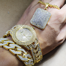 Karopel Men's Iced Out Hip Hop Gold CZ Watch & Full Iced Necklace & Bracelet Combo Set 2024 - buy cheap