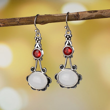 Silver Plated Geometry Moonstone Drop Earrings For Women Boho Round Red Opal Earrings Female Zircon Wedding Jewelry Gifts 2024 - buy cheap