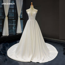 J66837 jancember A-line wedding dress sleeveless V-neck backless satin bridal gown wedding new design vestido de novia sencillo 2024 - buy cheap