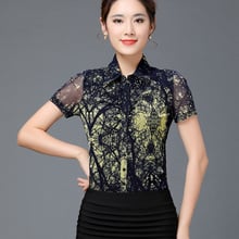 Summer Casual Woman's Painted Floral Pattern Short Sleeve Mesh Blouse , Shirt For Women , Female Slim 4XL Stretch Blouses Shirts 2024 - buy cheap